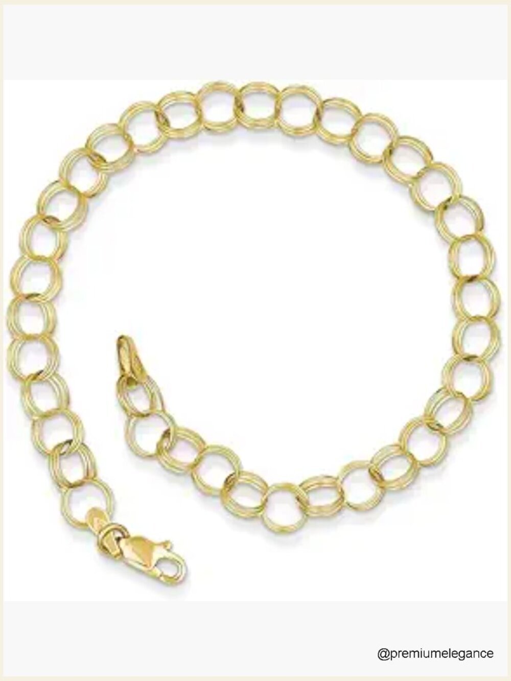 Solid 10K Yellow Gold Triple Link Charm Bracelet